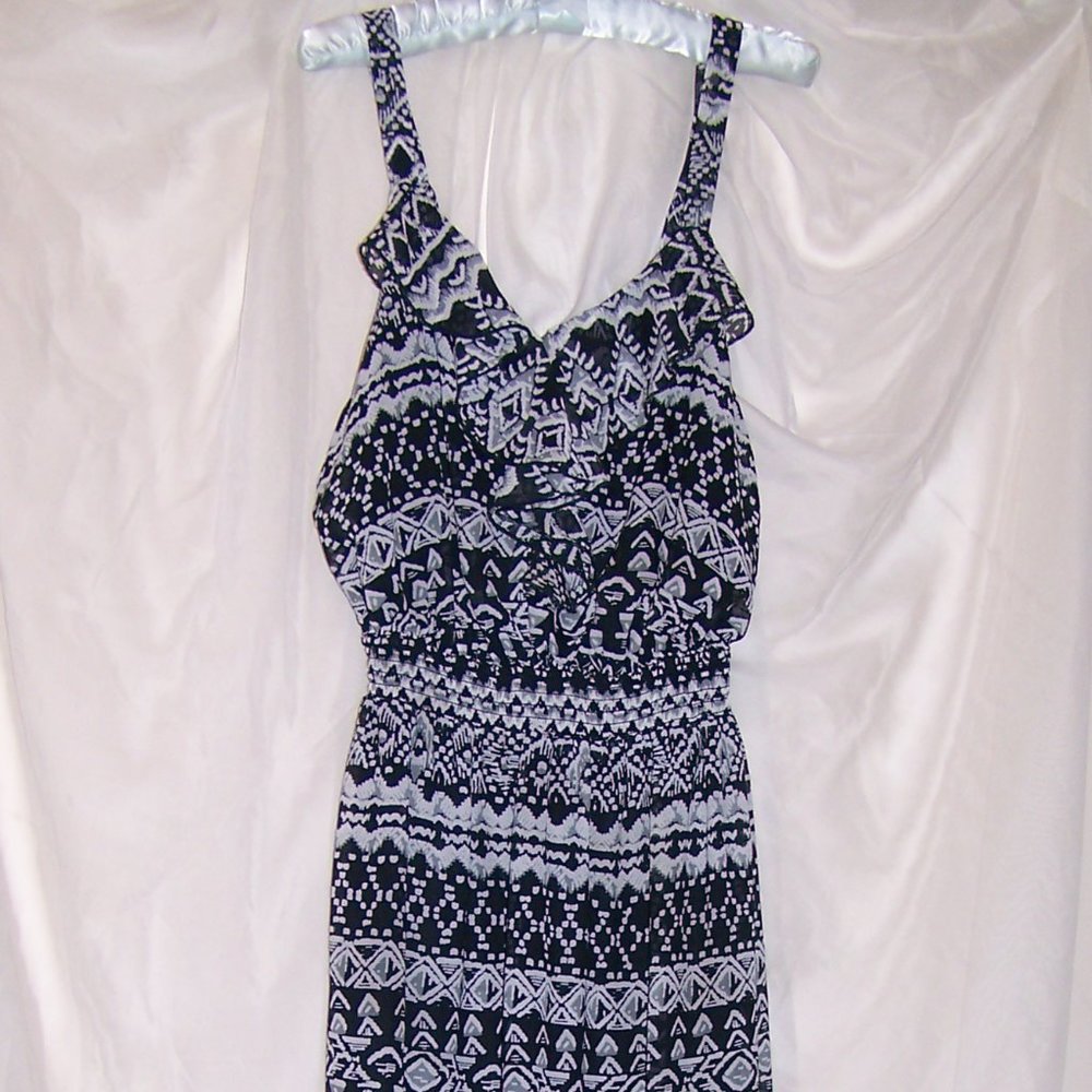 Aztec Print Black White Maxi Dress XL